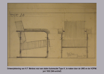862370 Ontwerptekening van een stalen buismeubel Type', van architect Hermann Friedrich Mertens (1885-1960), uit juni ...